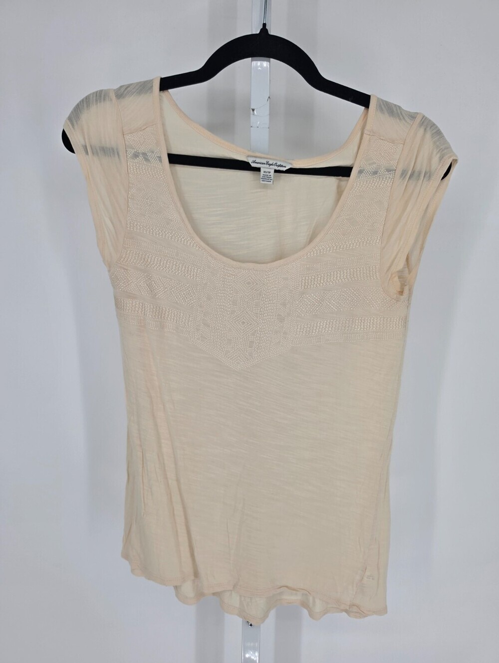 Vtg Y2K American Eagle Womens Sz XS Short Sleeve T Shirt Cream Aztec Embroidered